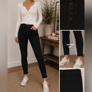Old Navy Extra High Rise Rockstar Skinny Jeans | Black Button Fly Raw Hem 25”